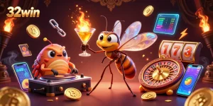 Spin to win big at 32win with an exciting illustration of a casino scene full of thrills and riches.