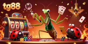 Tg88 showcases thrilling casino action with a giant mantis card sharp and vibrant jackpot elements.