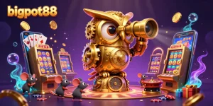 Spin winning reels with bigpot88's fun characters in an engaging 3D casino scene.