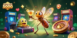 Experience excitement at slot deposit 5000 with a vibrant casino scene featuring iconic game elements.