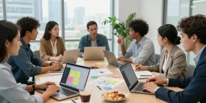 Kolaborasi di ruang kantor modern untuk memperkuat jaringan bisnis balak66 dengan tim profesional.