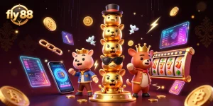 Experience the excitement of fly 88 with a vibrant 3D casino scene featuring dynamic game elements.