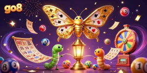 Experience go8's thrilling lottery scenes with an enchanting atlas moth amidst vibrant casino elements.