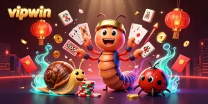 Experience the vibrant excitement of vipwin with a millipede dealer and high-roller snail at a lively casino scene.