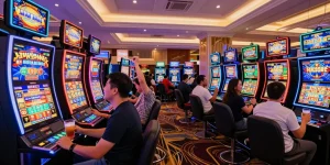 Pengalaman bermain 888 slots dengan pemain bersemangat di kasino penuh warna.