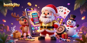 Batikjitu menawarkan promosi permainan slot dengan Santa, rusa, dan manusia salju yang penuh warna.