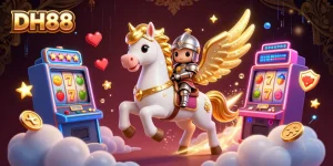 Play exciting slots with DH88 featuring vibrant games and a magical horse and knight.